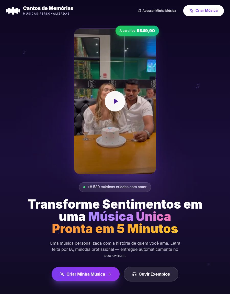 Site da Cantos de Memórias, feito pela LC Digital