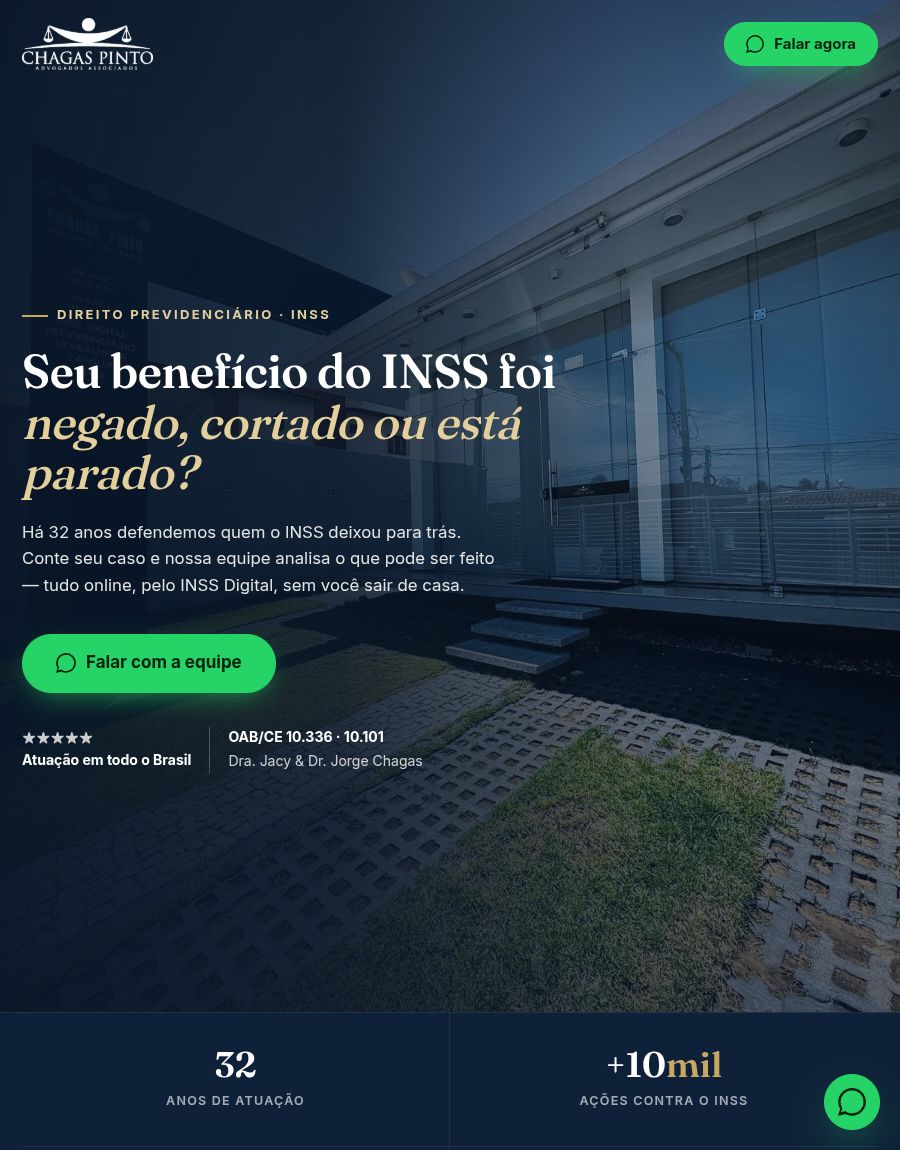 Site da Chagas Pinto Advogados, feito pela LC Digital