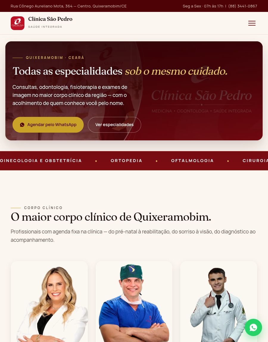 Site da Clínica São Pedro, feito pela LC Digital